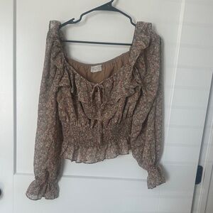 SHEIN Floral Ruffle Smocked Blouse